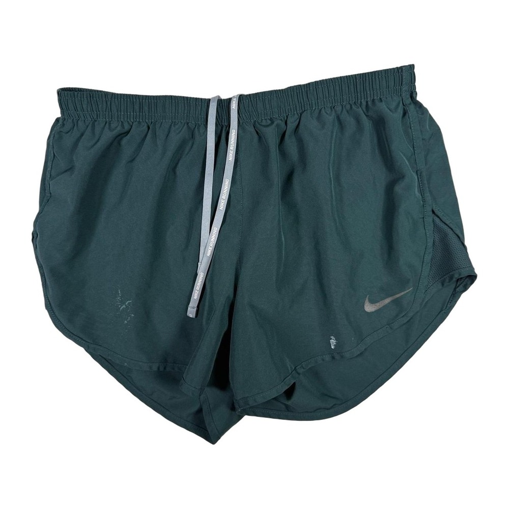 Nike Dri Fit Women's M Teal Running Shorts Mesh Pockets Zip Back Pocket